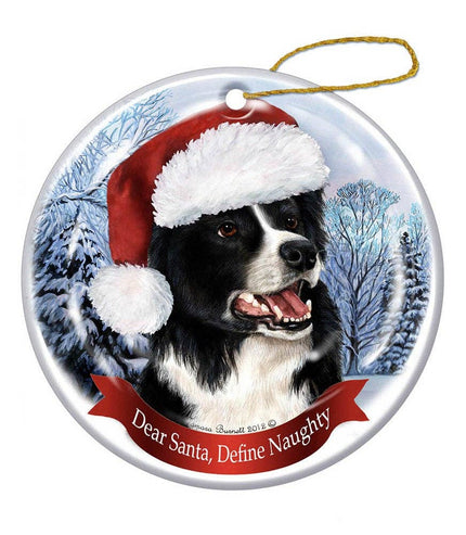 Border Collie Santa Hat Dog Porcelain  Ornament