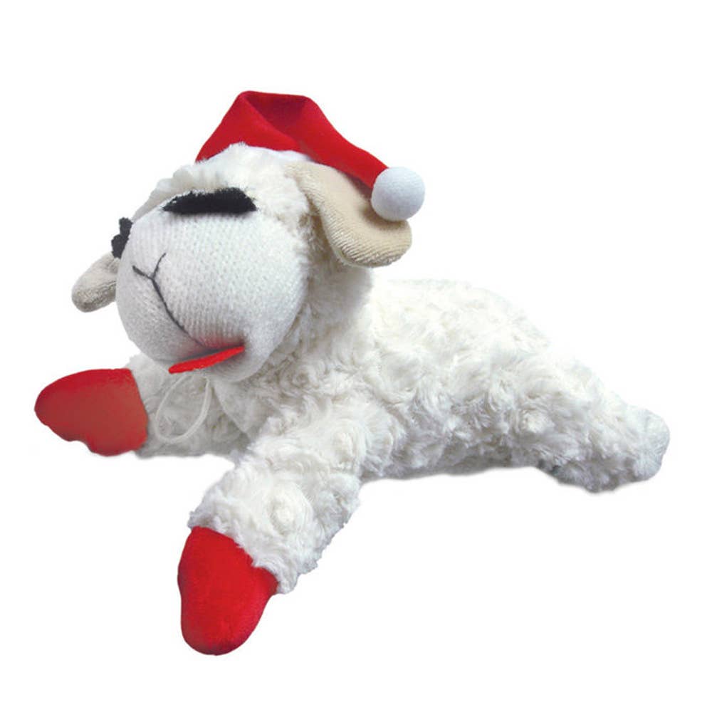 Christmas Lamb Chop with Santa Hat 10in Plush Dog Toy