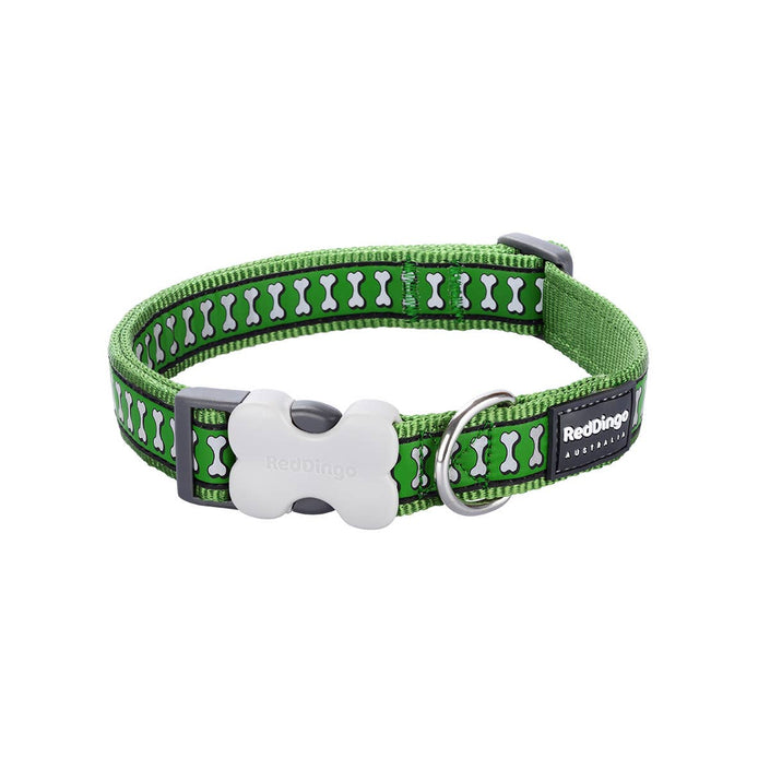 Bucklebone Dog Collar Reflective Bones Green