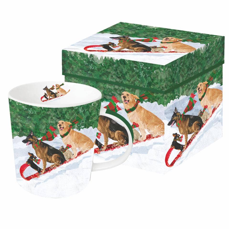 MUG IN GIFT BOX-TOBOGGANING DOGS