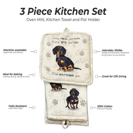 Dachshund Black, oven mitt set