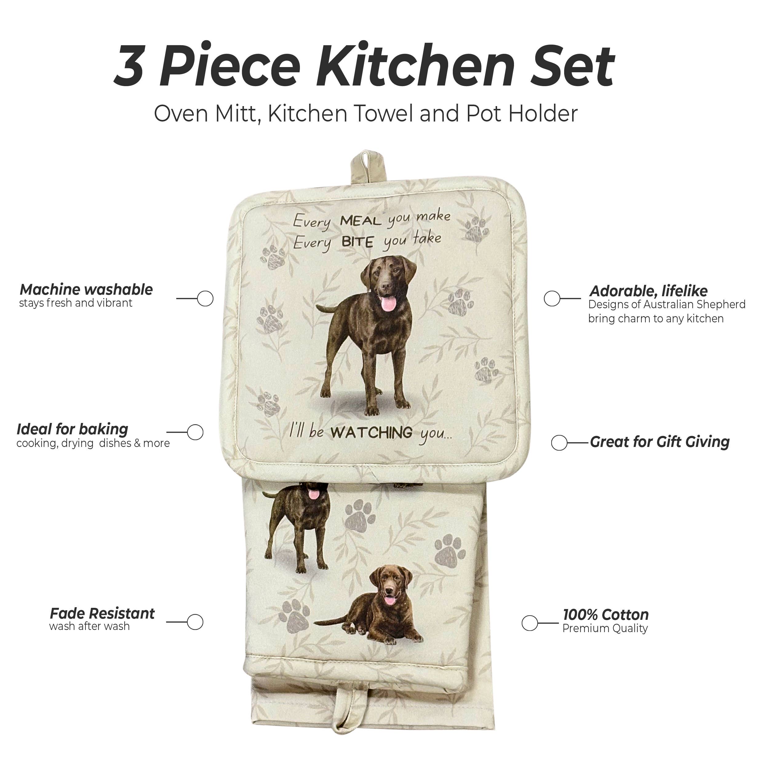 Labrador, chocolate, oven mitt set