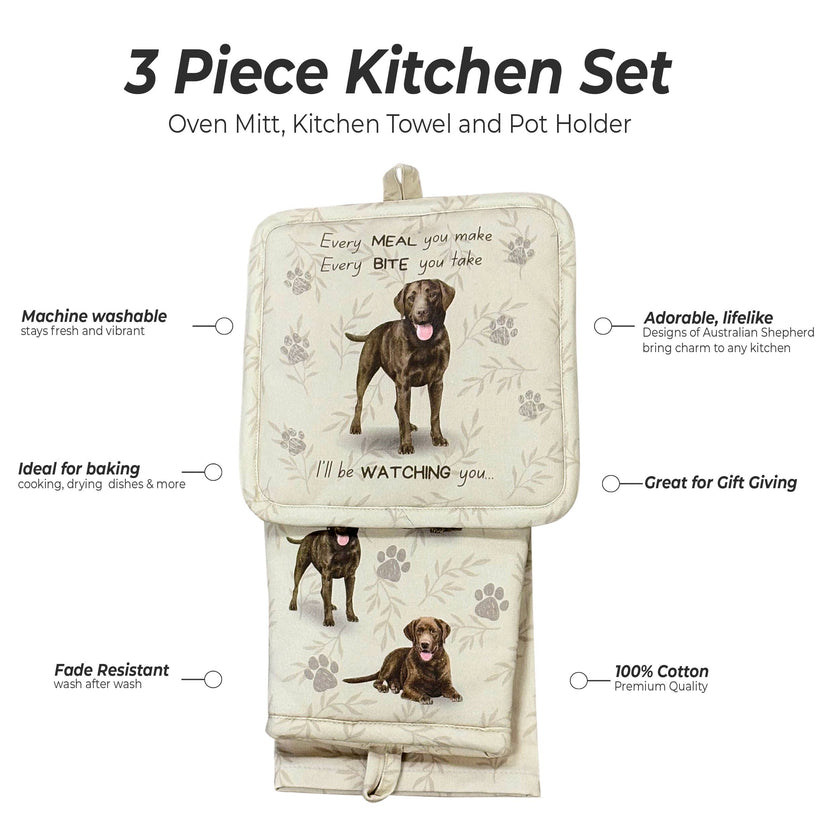 Labrador, chocolate, oven mitt set