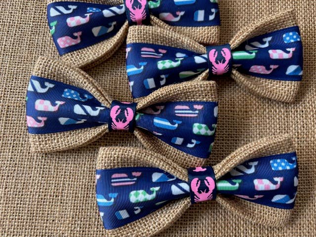 Preppy Coastal Whales Lobster Center Velcro Collar Bow Tie for Cat and Dogs