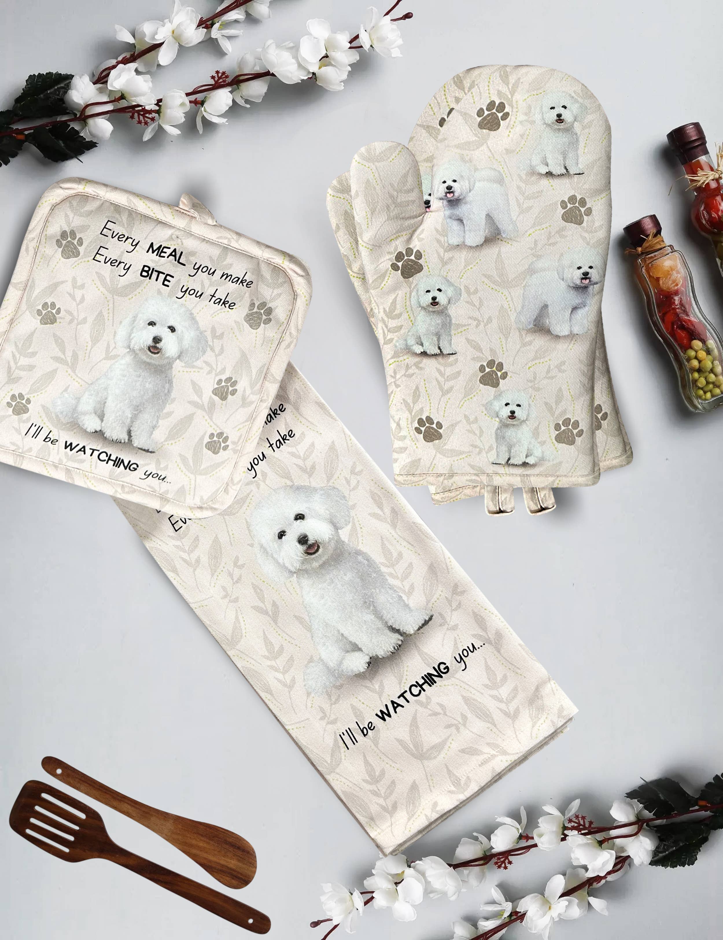 Bichon Frise, oven mitt set