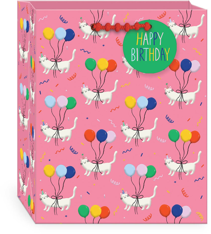 Cats Balloon Pets Medium Vertical Birthday Gift Bag