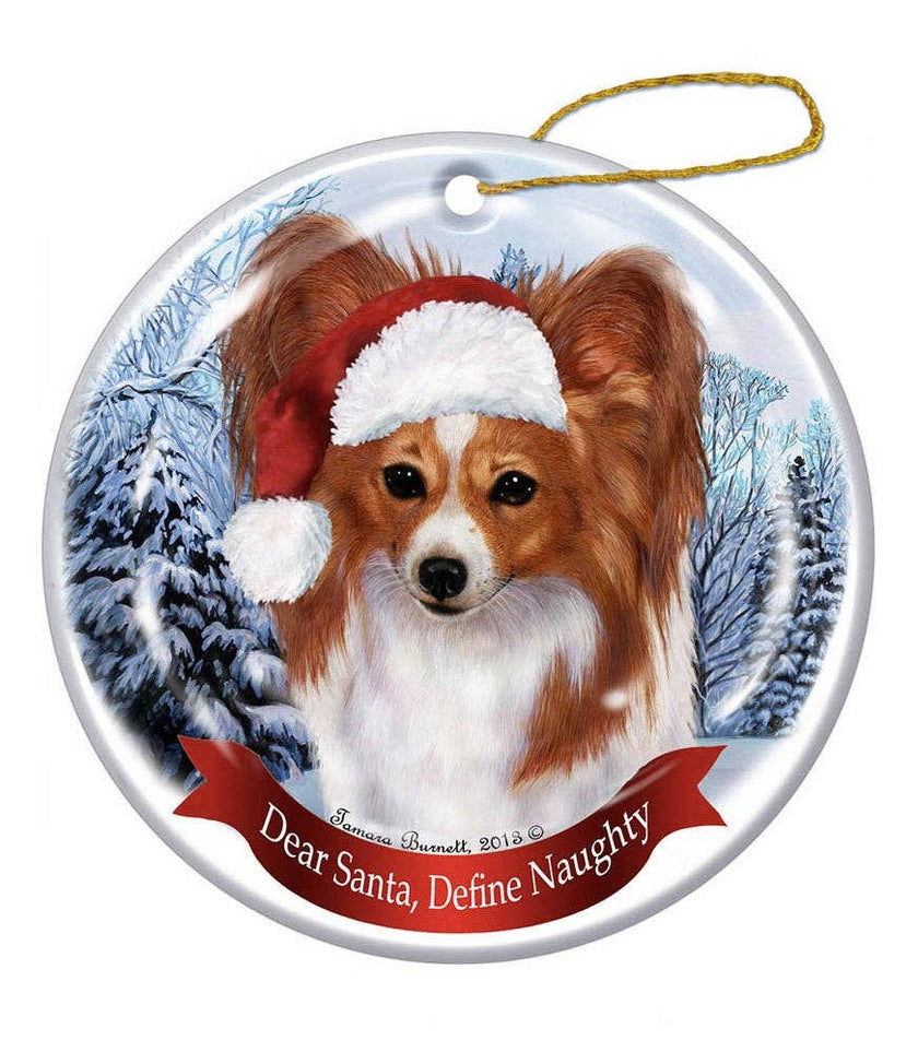 Papillion (Red & White) Santa Hat Dog