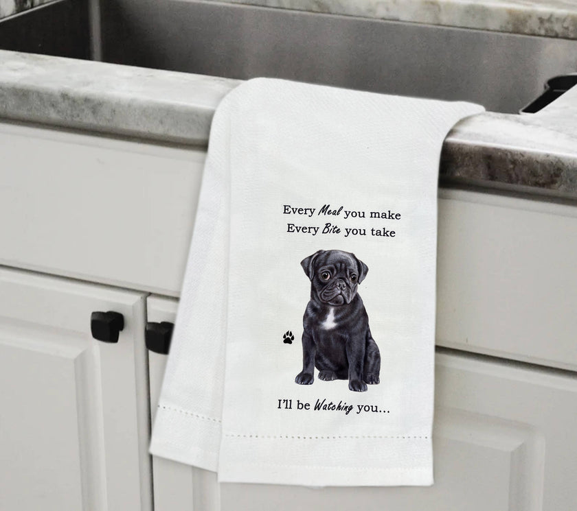 Pug Black Kitchen Towel