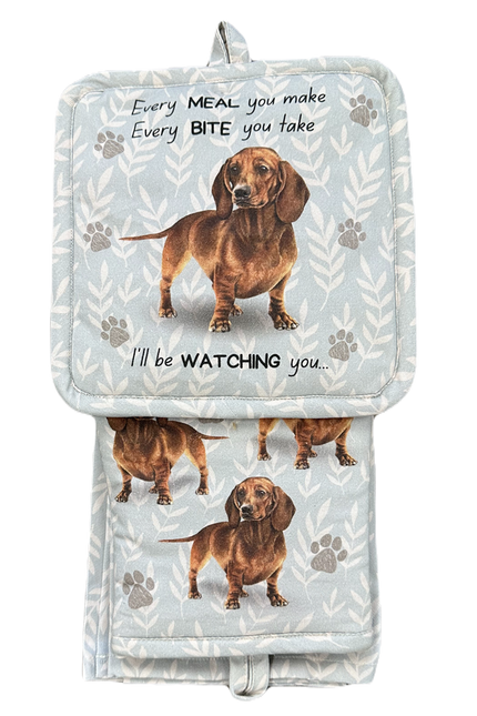 Dachshund Red, oven mitt set