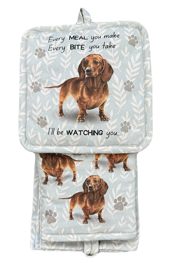 Dachshund Red, oven mitt set