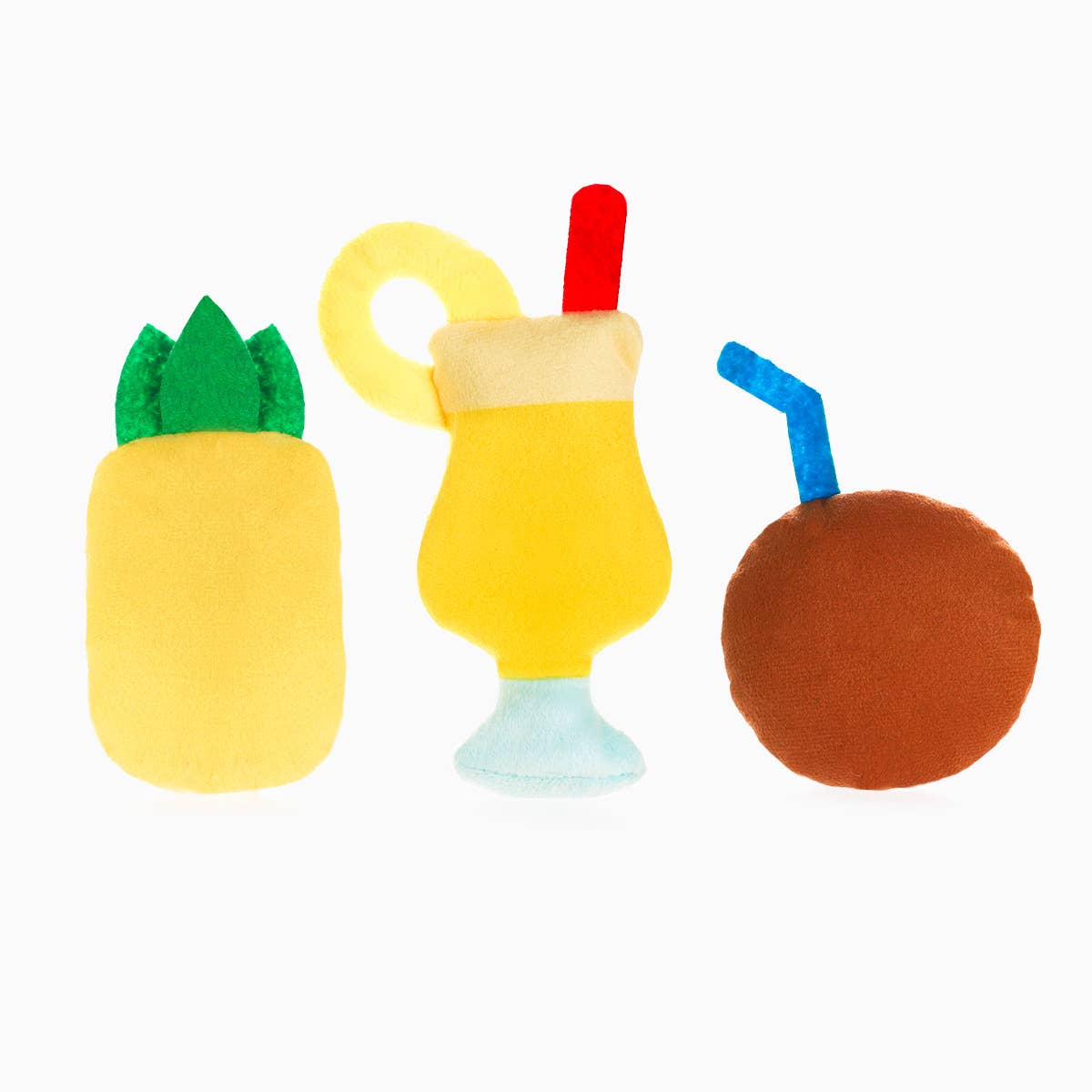 Dog Toy Pina Cola, Pineapple and Coconut Plush Toy Set