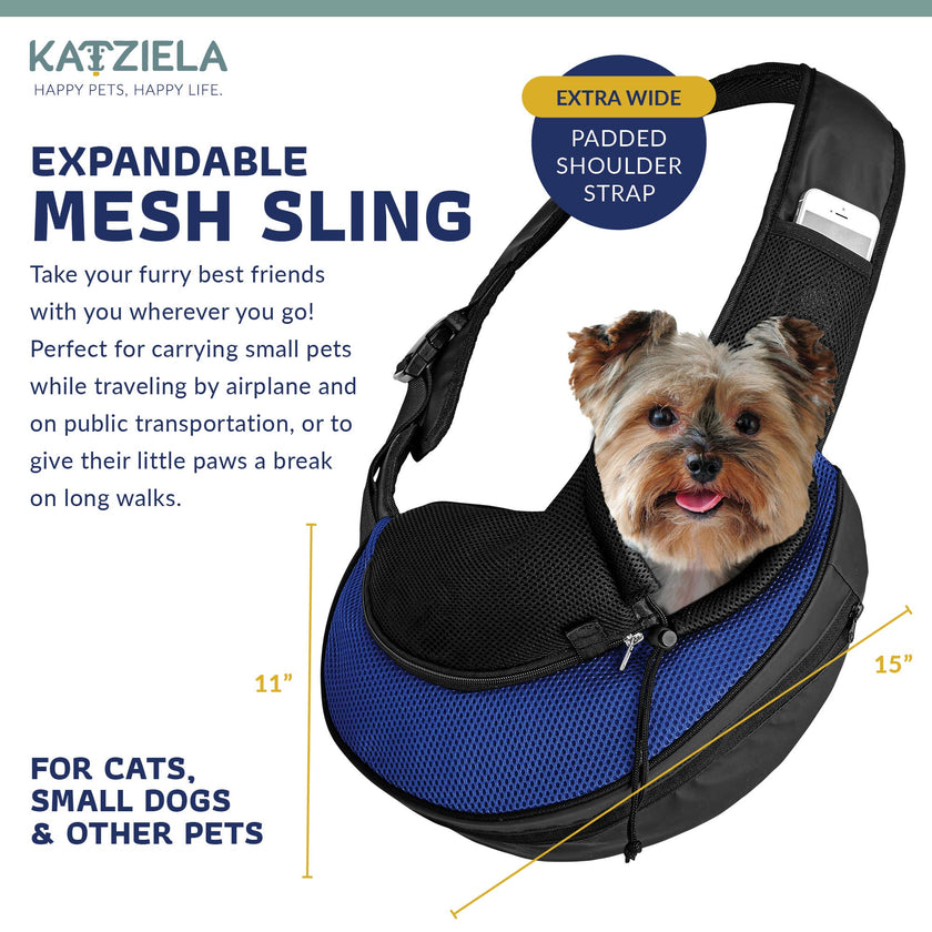 Pet Carrier Expandable Sling For Small Dogs And Cats Blue