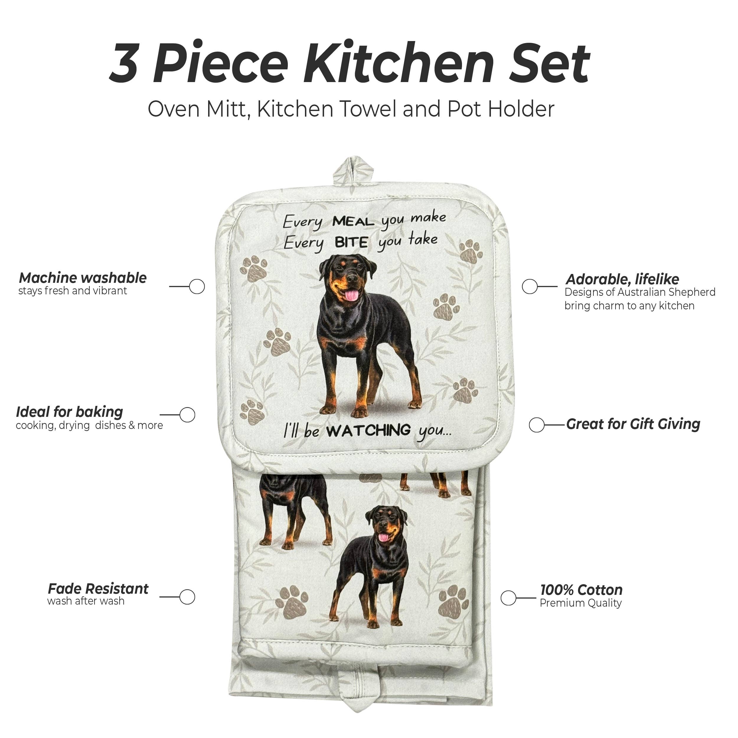 Rottweiler, oven mitt set