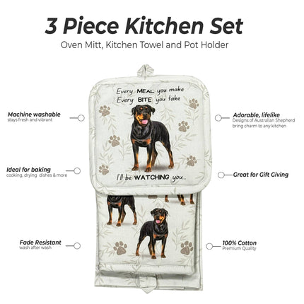 Rottweiler, oven mitt set