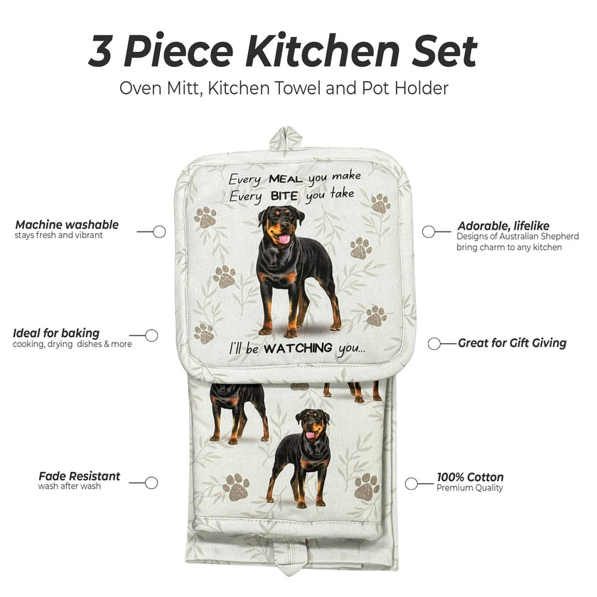 Rottweiler, oven mitt set