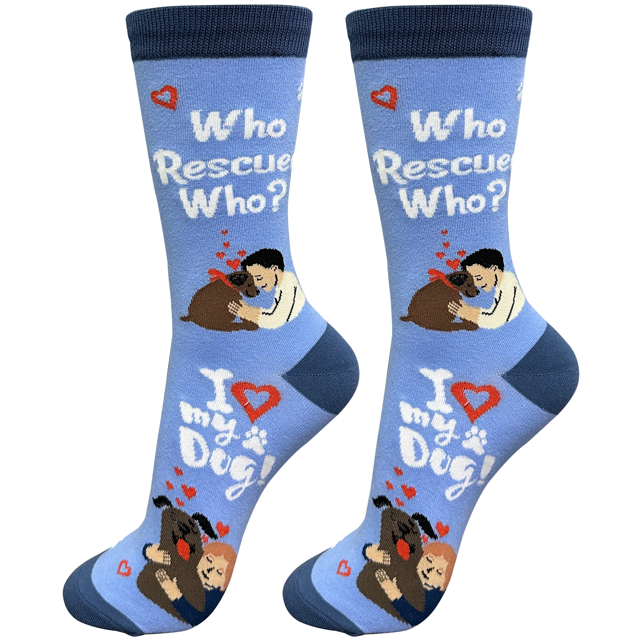 Who Rescued Who Socks- Fun Novelty Crew Socks - Unisex
