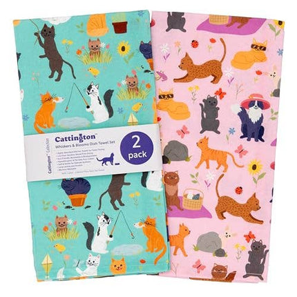 Cattington Whiskers & Bloom Tea Towel Pink