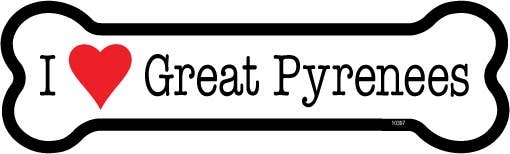 I (heart) Great Pyrenees Bone Shaped Magnet