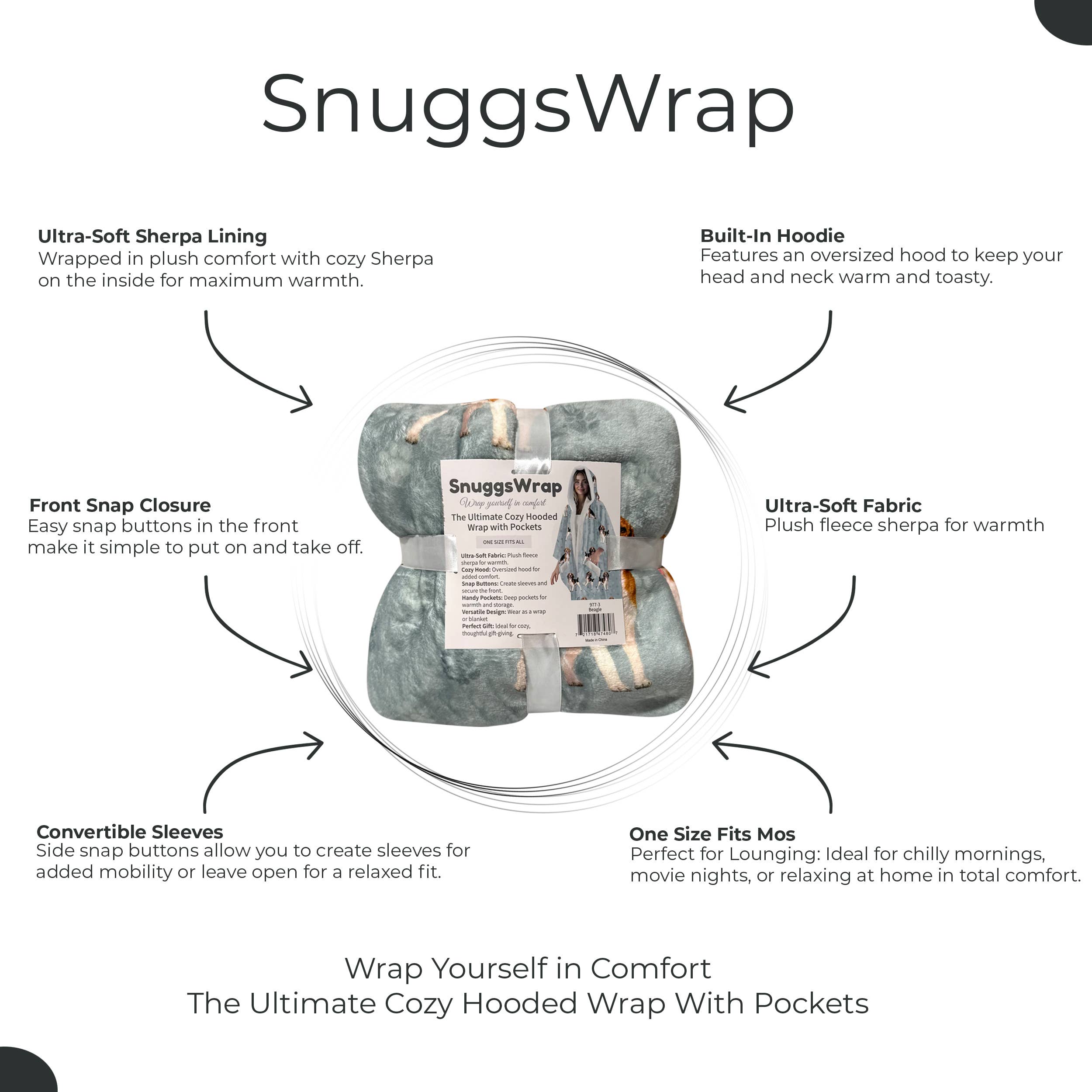 Beagle Snugg Wraps with Hoodie – Ultra Soft Sherpa Fleece Wrap for Pet Lovers