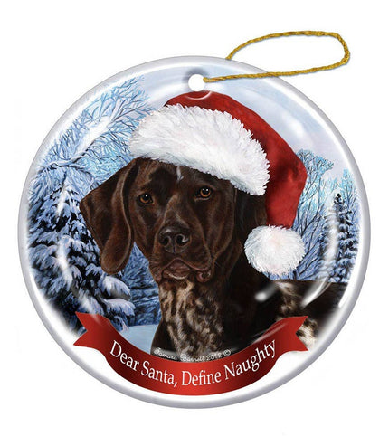 German Shorthair Santa Hat Dog Porcelain Ornament