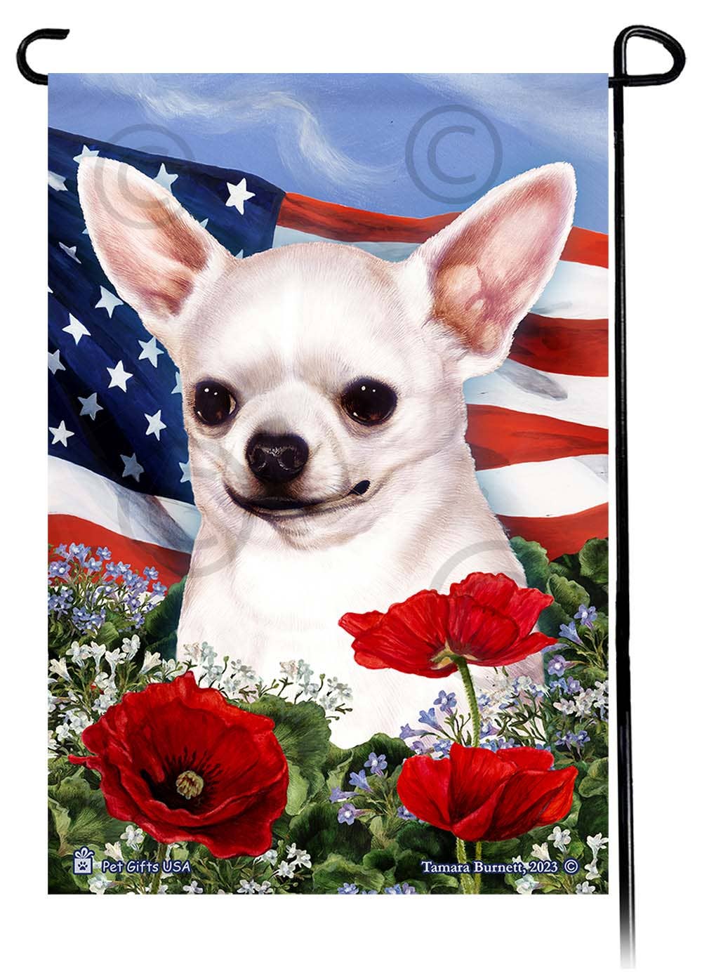 Chihuahua Short Haired White - Patriotic Flowers Garden F...