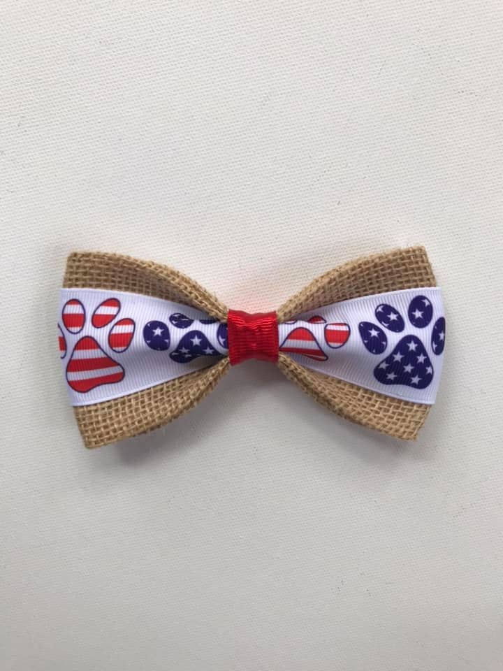 Patriotic Paw Print Velcro Collar Bow Tie for Cat and Dogs