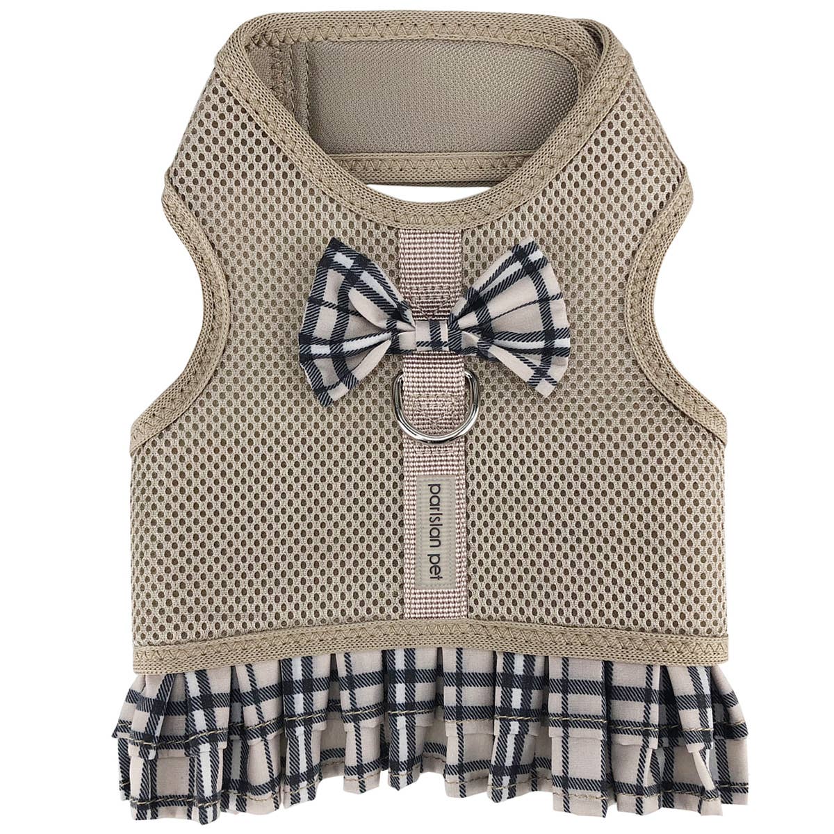 Dog or Cat Pet Harness Dress, Khaki Plaid