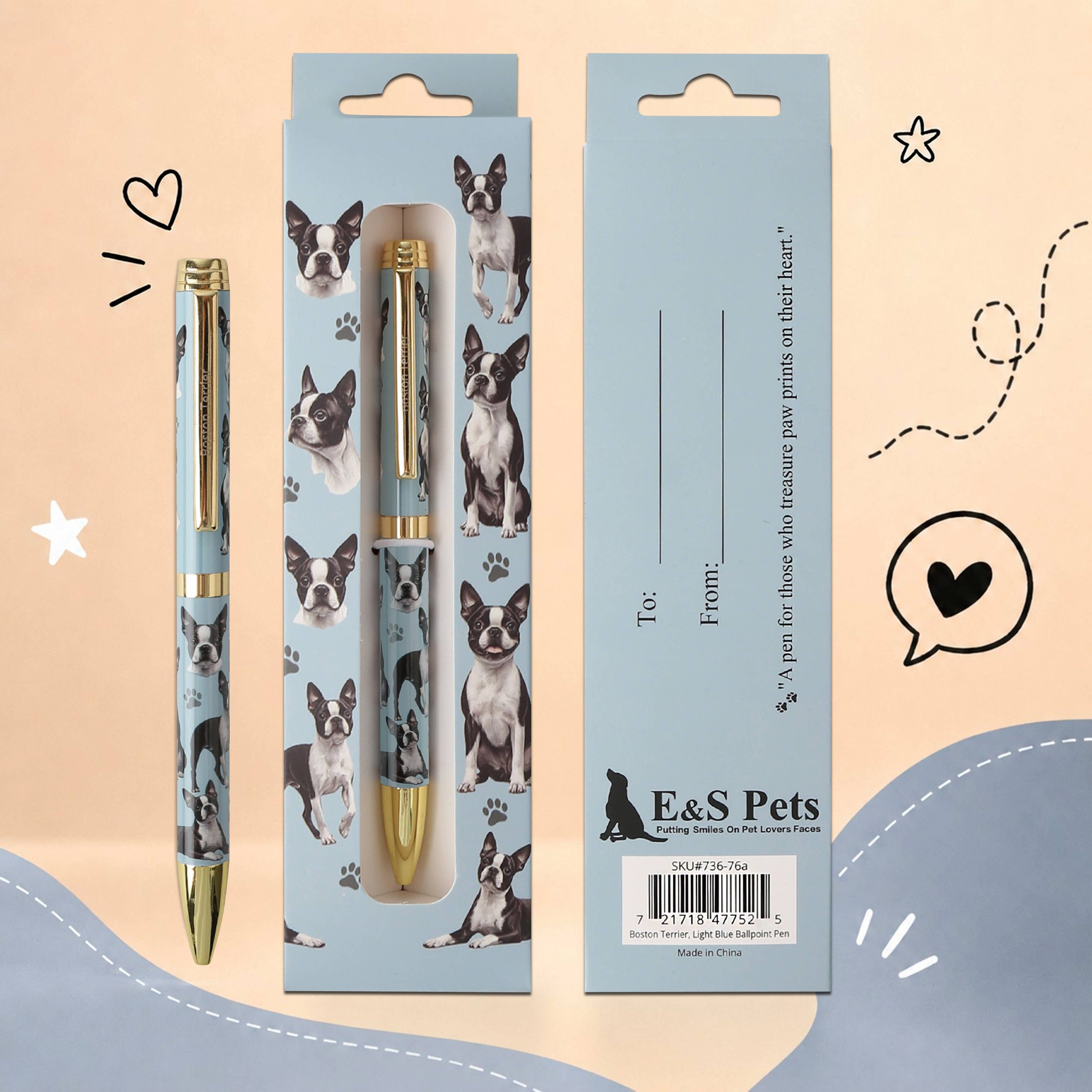 Boston Terrier Light Blue Pet Lover Ballpoint Pen