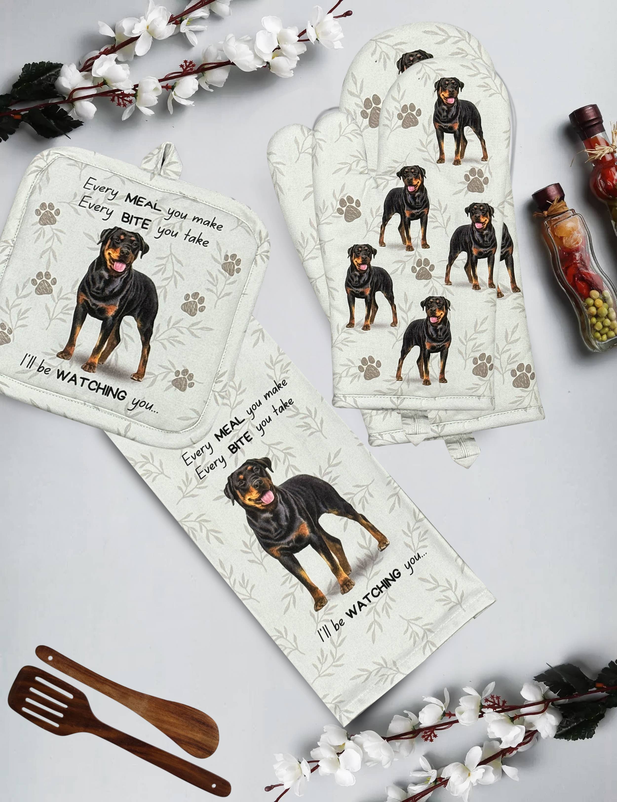 Rottweiler, oven mitt set