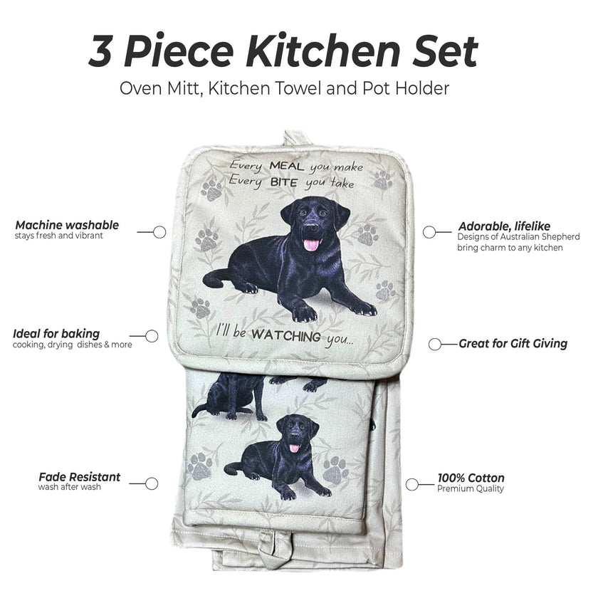 Labrador, black, oven mitt set