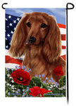 Dachshund Long Haired Red Patriotic Flowers Garden Flag