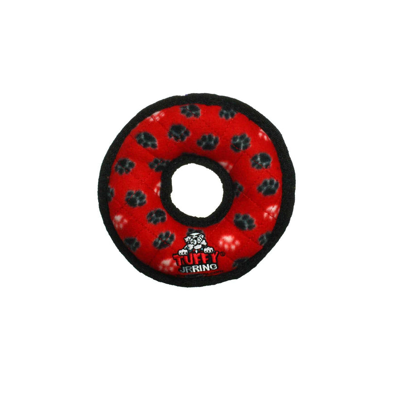 Tuffy Jr Bone Yellow & Ring Red Paw 2 Pack, Durable Dog Toys