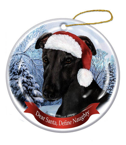 Greyhound (Black) Santa Hat Dog Porcelain  Ornament