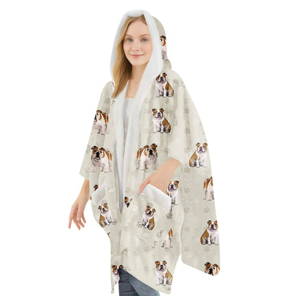 Bulldog Snugg Wraps with Hoodie – Ultra Soft Sherpa Fleece Wrap for Pet Lovers