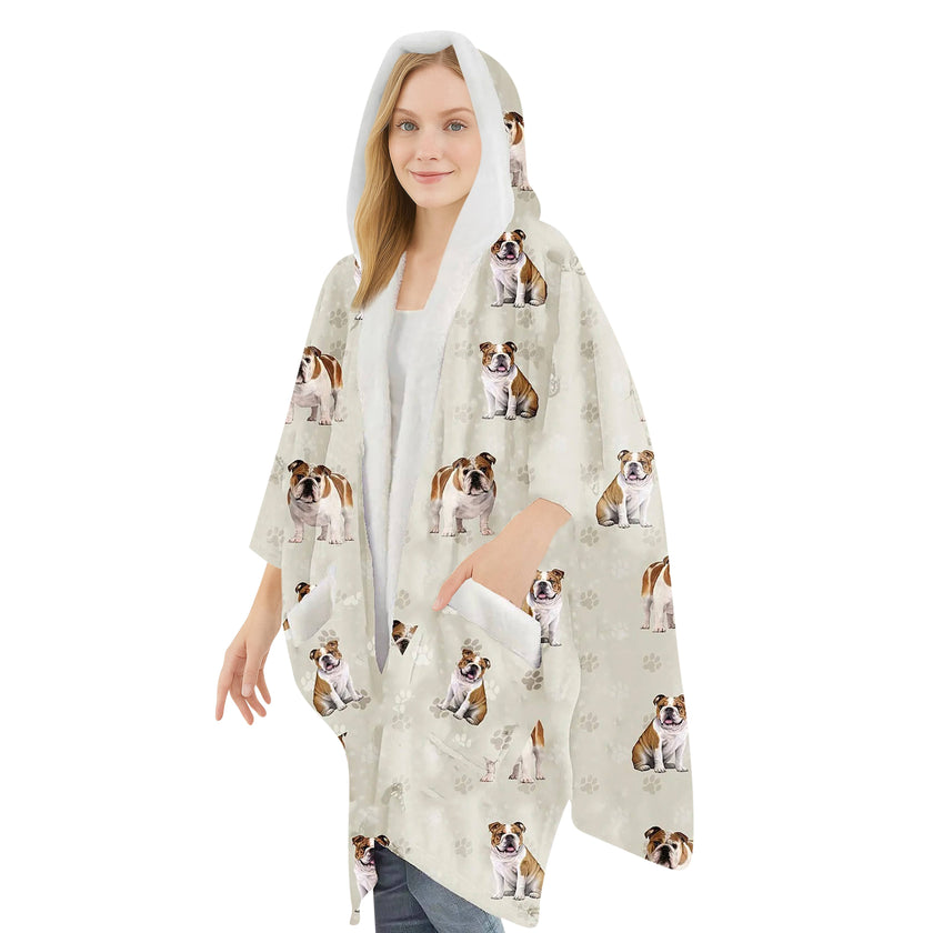 Bulldog Snugg Wraps with Hoodie – Ultra Soft Sherpa Fleece Wrap for Pet Lovers