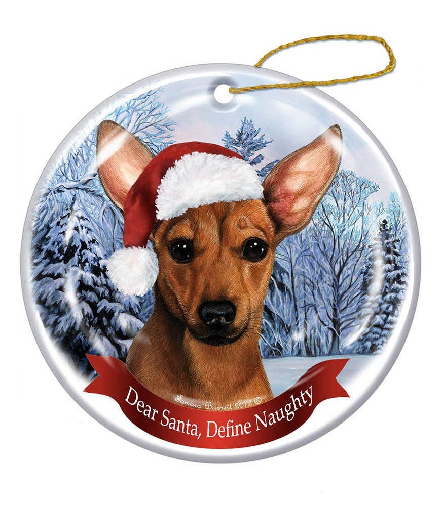 Chiweenie Red Santa Hat Dog Porcelain  Ornament