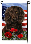 Boykin Spaniel Chocolate - Patriotic Flowers Garden Flag