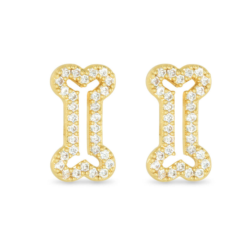 Earrings Dog Bone Gold CZ Fashion Jewelry Earrings