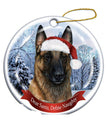 Belgian Mailnois Santa Hat Dog Porcelain  Ornament