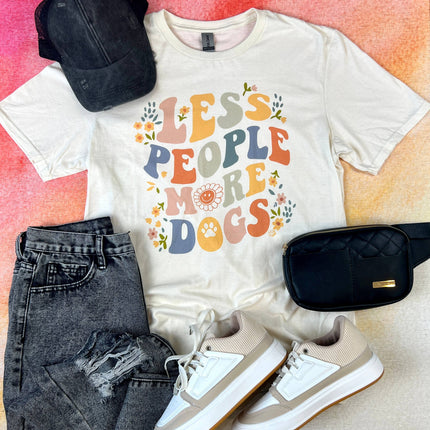 Less People More Dogs Retro Floral Tee T-Shirt