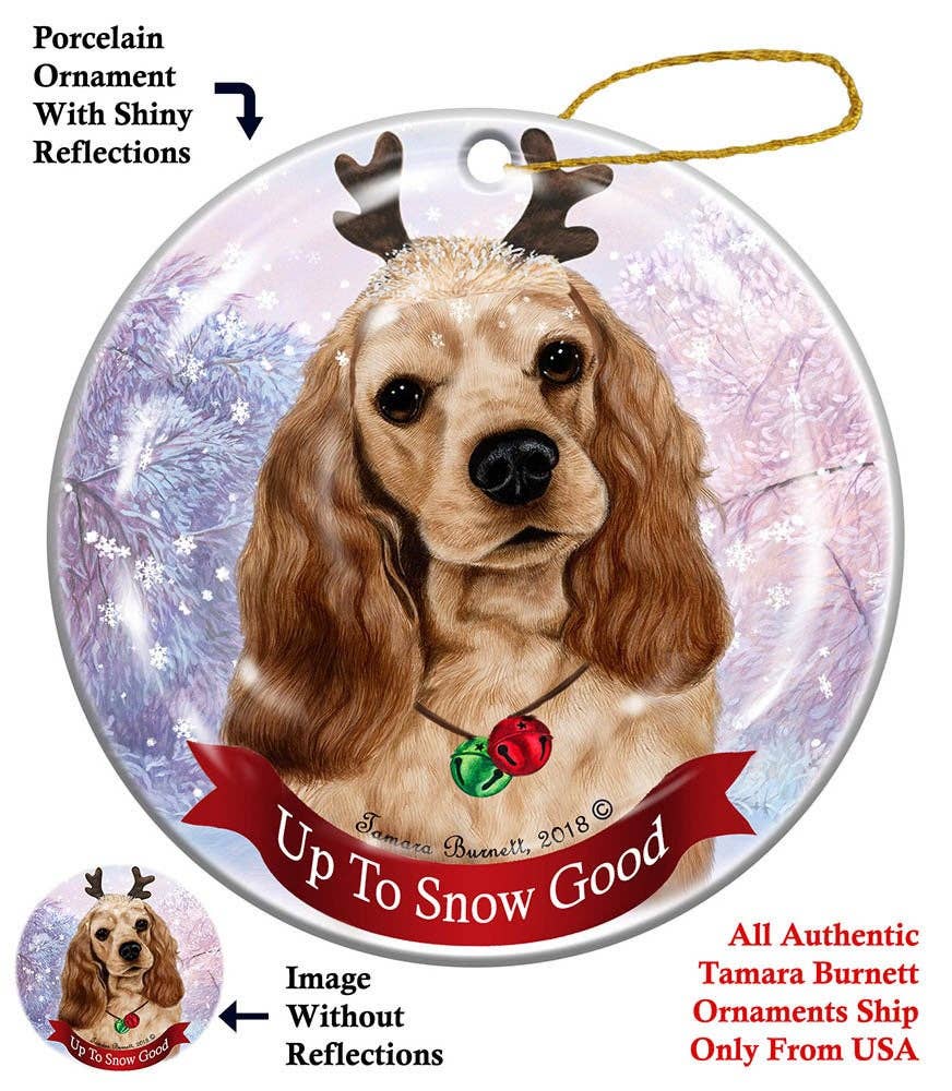 Cocker Spaniel Buff Santa Hat Dog Porcelain Ornament