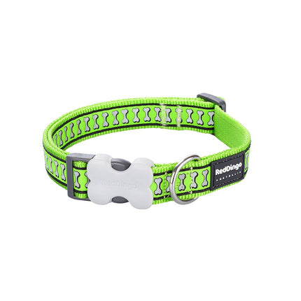 Bucklebone Dog Collar Reflective Bones Lime Green