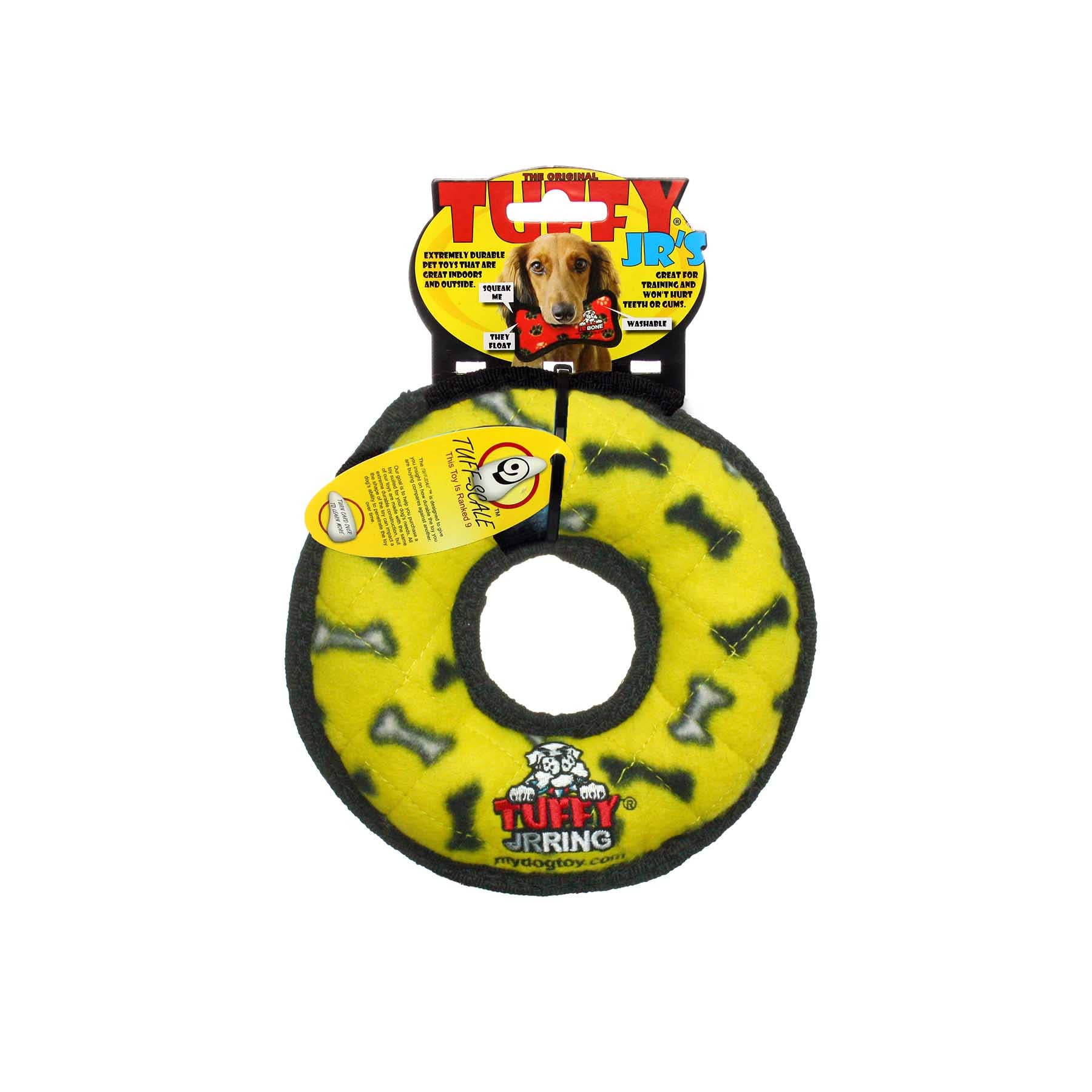 Tuffy Jr Ring - Yellow Bone, Durable, Squeaky Dog Toy