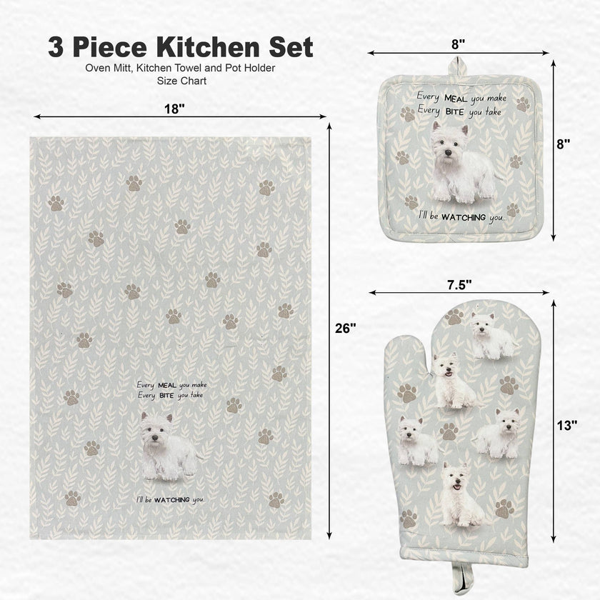 Westie , oven mitt set