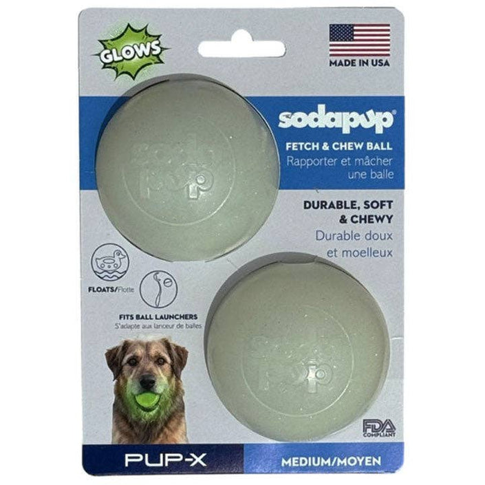 Glow in the Dark Glitter Ball 2-Pack Dog Toy Soft PUP-X Rubber Floating Fetch Ball with Treat Dispenser
