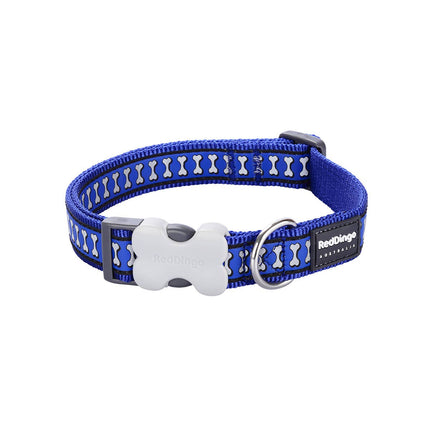 Bucklebone Dog Collar Reflective Bones Dark Blue