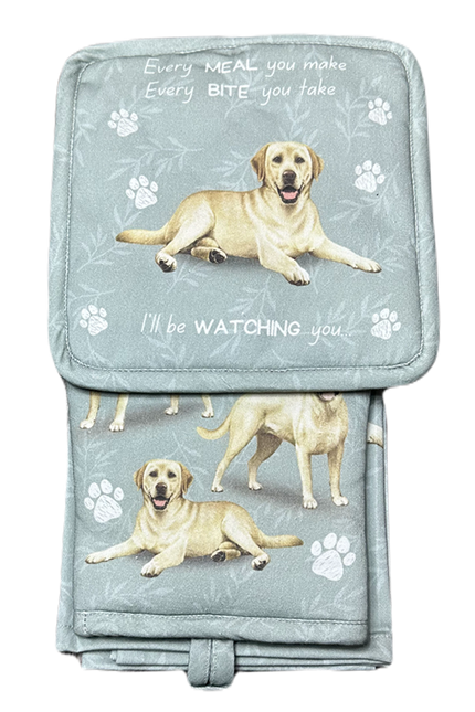 Labrador, yellow, oven mitt set