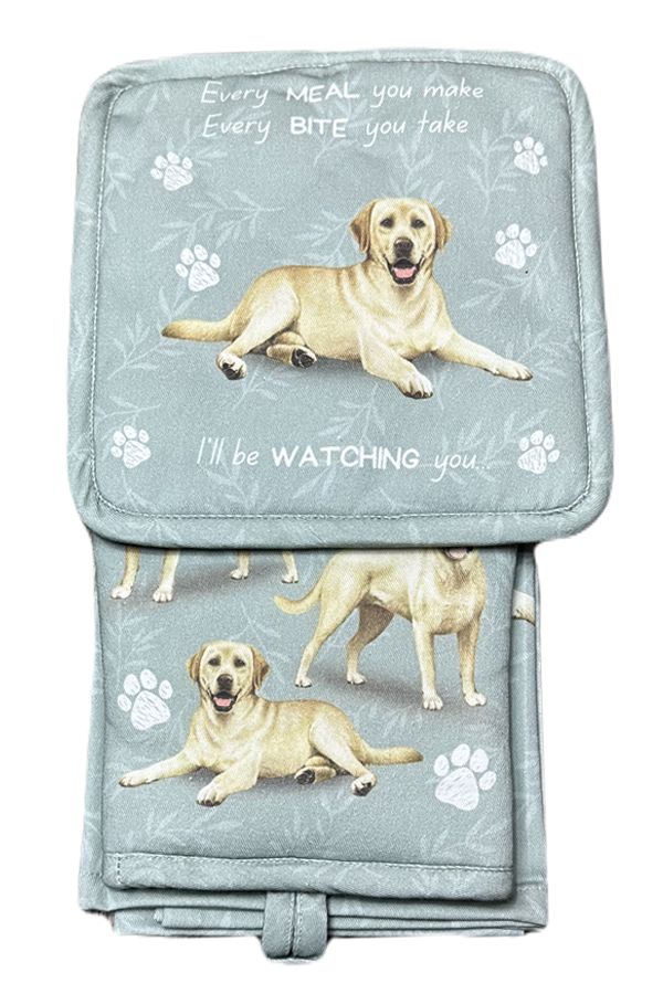 Labrador, yellow, oven mitt set