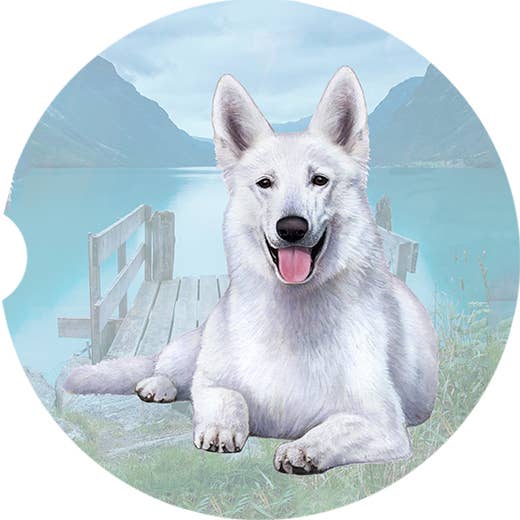 German Shepherd, White Car Coaster: Laying