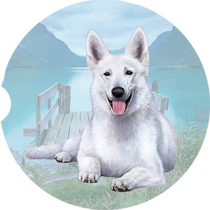 German Shepherd, White Car Coaster: Laying